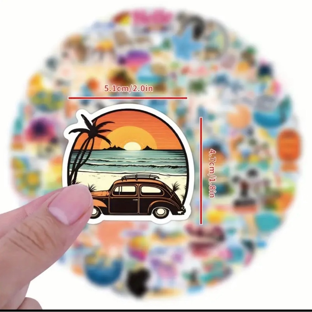 Set of 120 Beach Vibes Stickers Tropical Palm Trees Sun Summer Surf - Picture 4 of 6